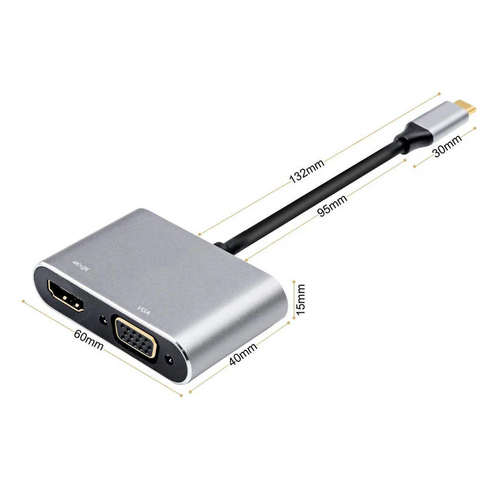 Hub Adaptador 4 en 1 Type-C a HDMI 4K + VGA + USB 3.0+ USB C-2