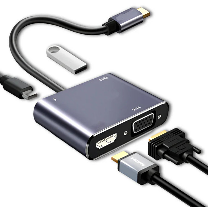 Hub Adaptador 4 en 1 Type-C a HDMI 4K + VGA + USB 3.0+ USB C-3
