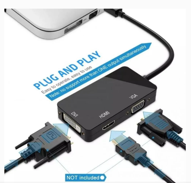 Adaptador 3 en 1 Ulink Mini Displayport a Hdmi+Vga+Dvi Thunderbolt-1