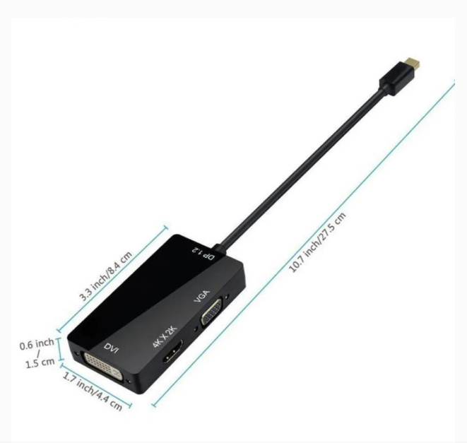 Adaptador 3 en 1 Ulink Mini Displayport a Hdmi+Vga+Dvi Thunderbolt-2