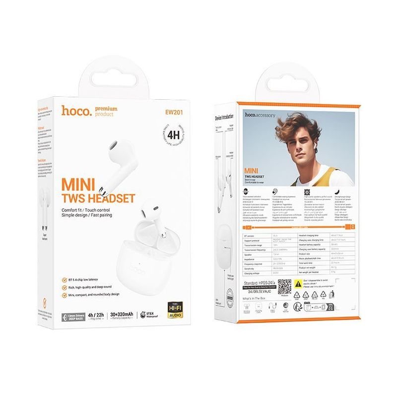 Audifono inalambrico Hoco EW201 IN-EAR 4HRS BLANCO-3
