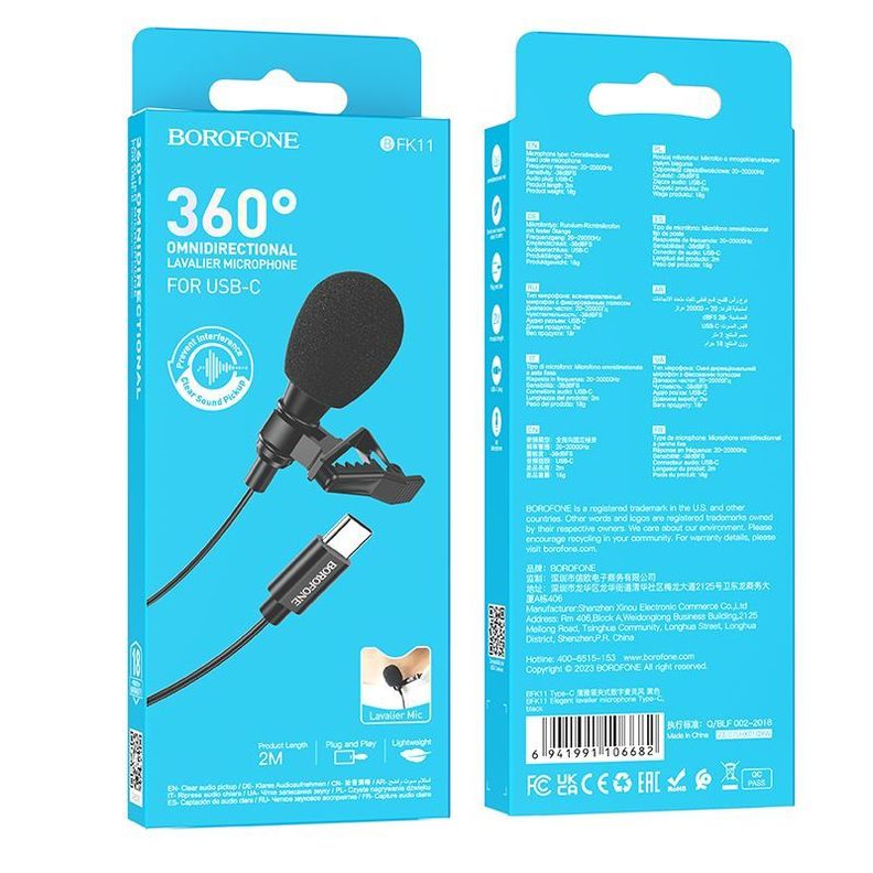 Microfono Borofone BFK11 de solapa Tipo-C negro-3