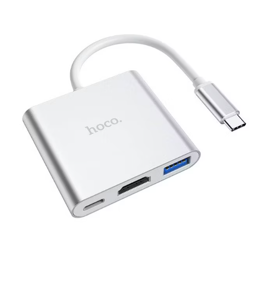 Adaptador Hoco HB14 Tipo-C a HDMI a USB 3.0 plateado-0