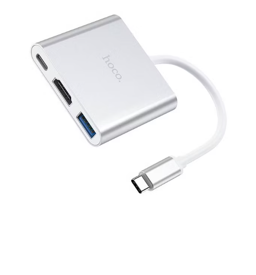 Adaptador Hoco HB14 Tipo-C a HDMI a USB 3.0 plateado-1