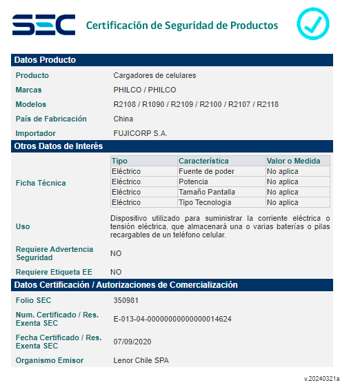 Cargador Philco de pared con cable micro USB 2.1 a -3