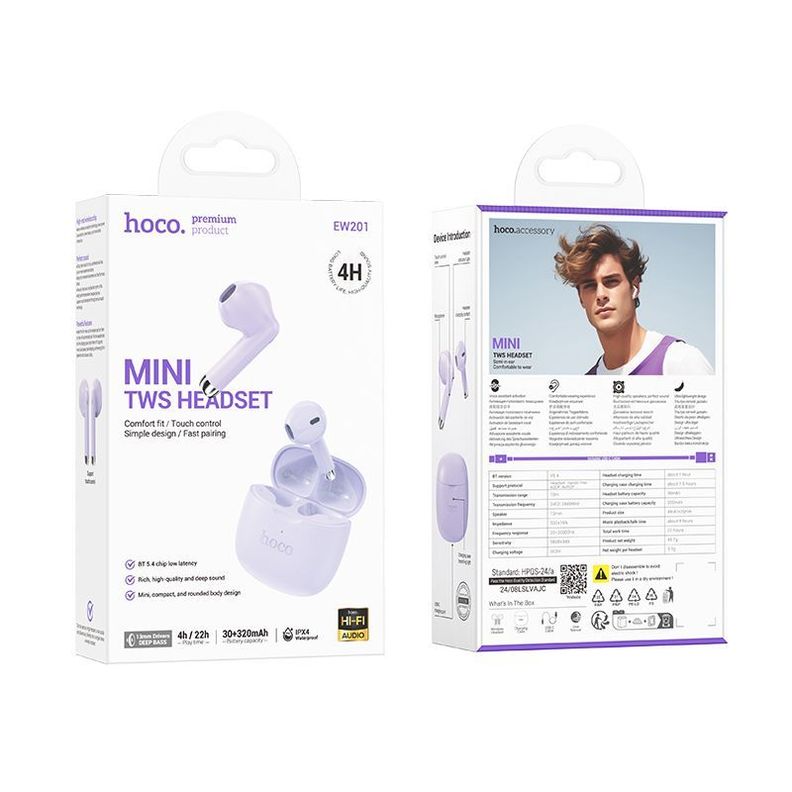 Audifono inalambrico Hoco EW201 IN-EAR 4HRS LILA-3