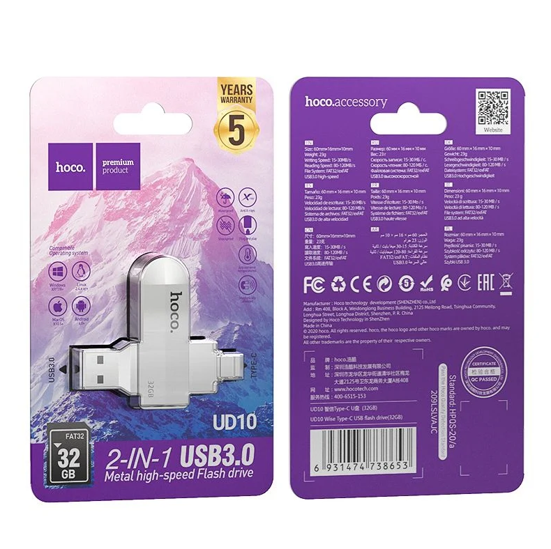 Pendrive Hoco UD10 USB-C TO USB 3.0 Flash Drive 32 GB Metal Grey-4