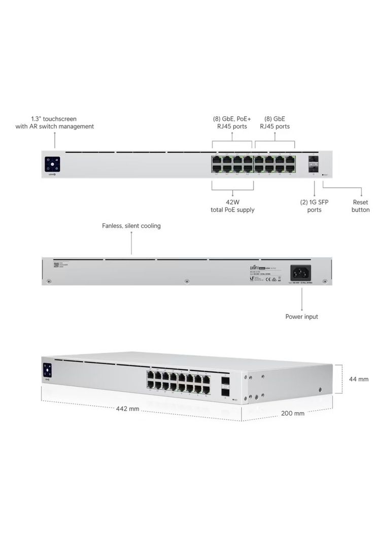 Switch Ubiquiti USW-16-POE de 16 Puertos Gestionado PoE+42 W-4