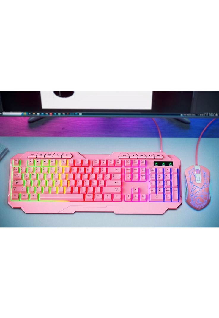 Kit Teclado Mouse Xtech Mirana XTK-540S Led USB Rosa-0