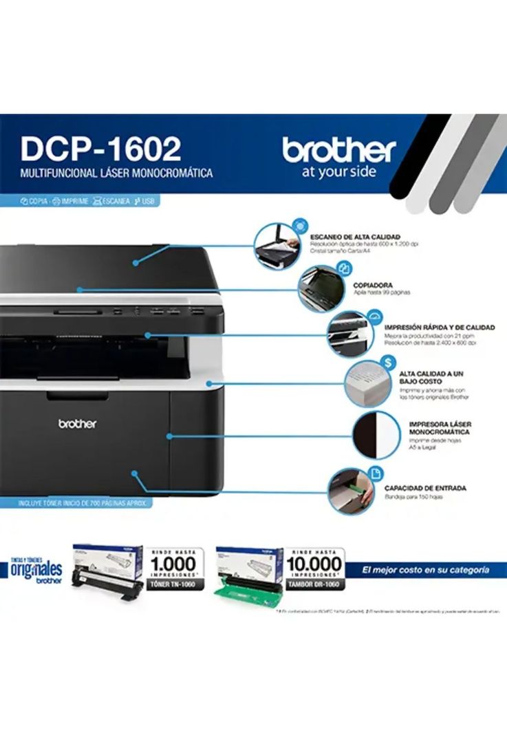 Multifuncional Brother DCP-1602 Láser 21ppm 600dpi USB B/N-1