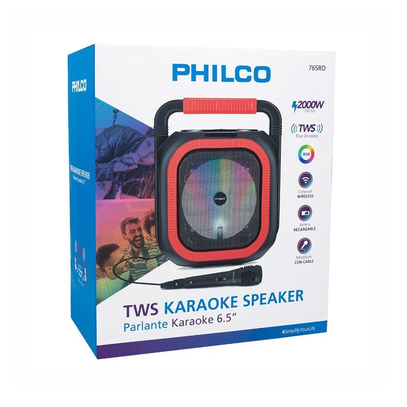 Parlante Tws Karaoke Speaker Philco 6.5 Rojo-5