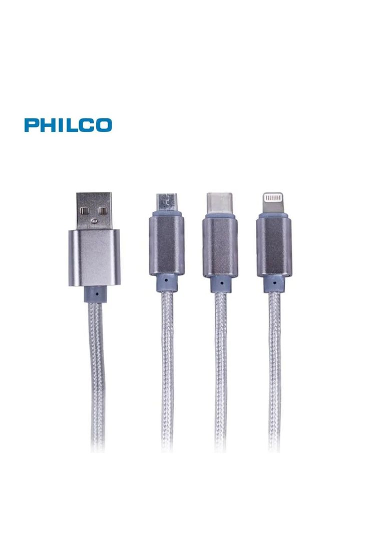 Cable carga rapida 3 en 1 Philco Micro USB+USB-C+Lighting-1