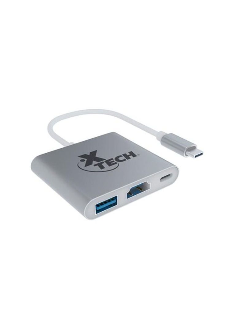 Adaptador Multipuerto Xtech USB-C 3 en 1 HDMI USB-A Gris-0