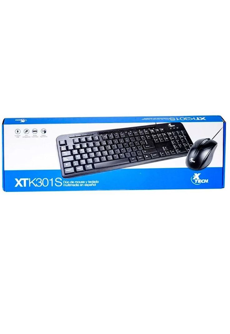 Kit Teclado + Mouse Xtech Multimedia 1000dpi Español Negro-1