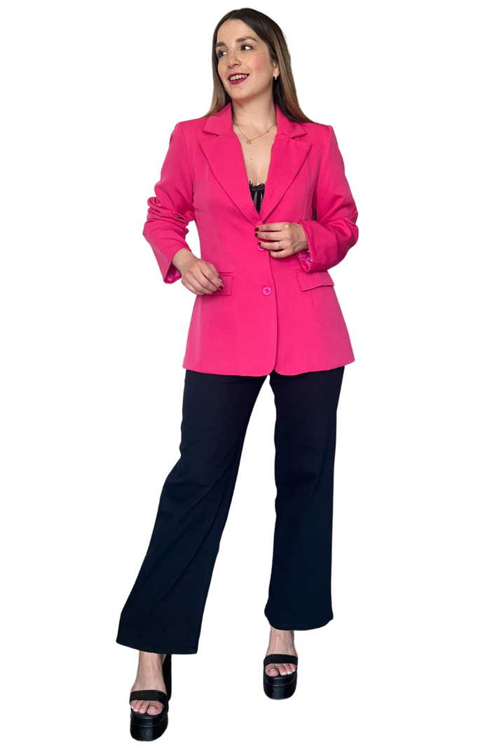 Blazer largo sastrero con botones escote en V-1
