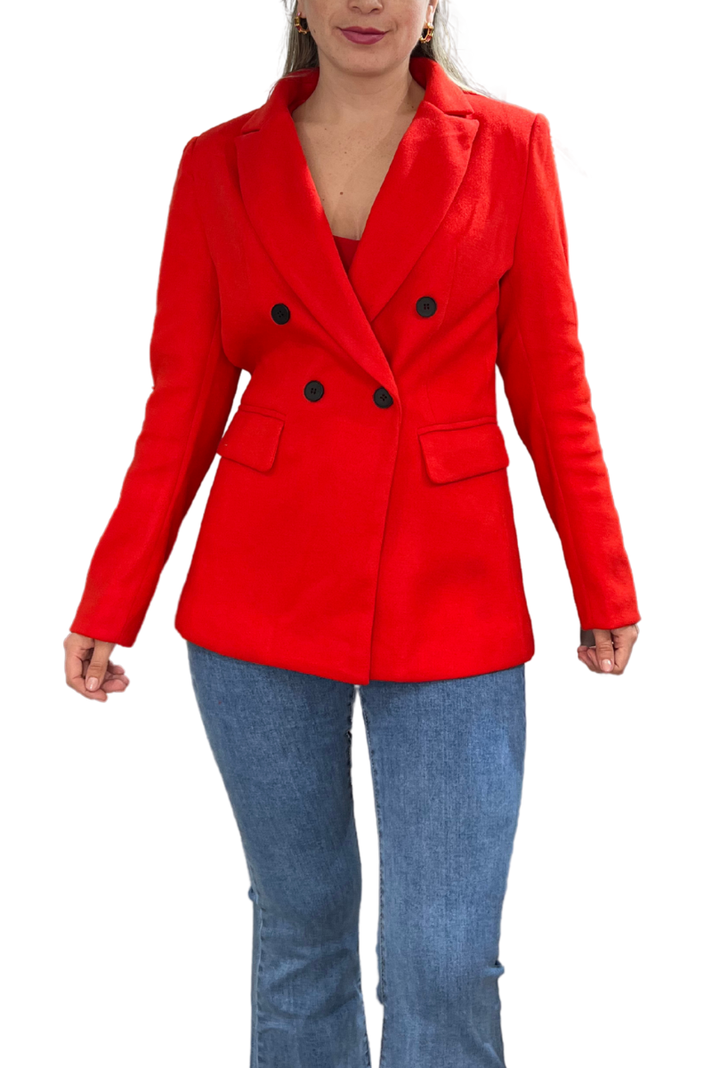 Abrigo estilo blazer de invierno con botones paño rojo-0
