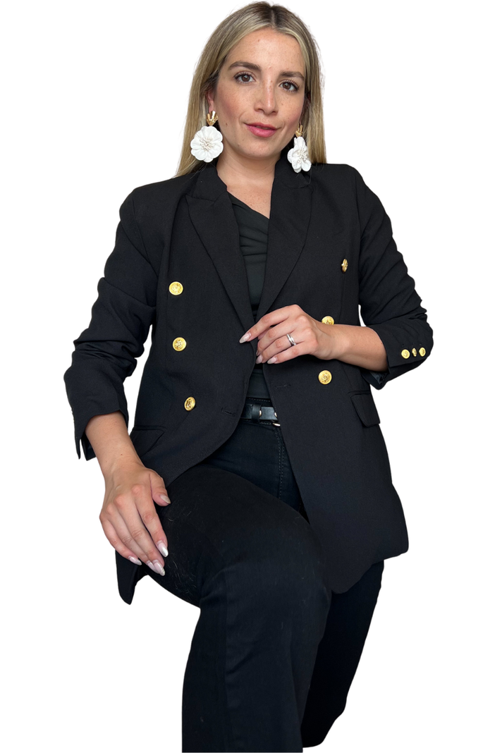 Blazer largo mujer con botones dorados-0