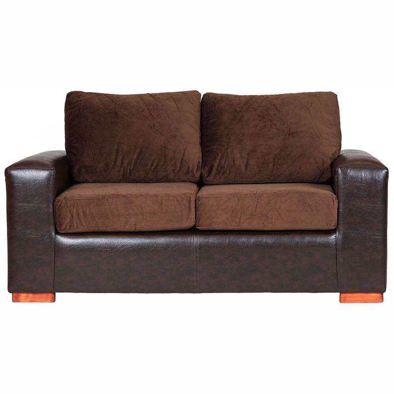 Sofa Infinity 2 Cuerpos - Cuero Sintetico y Tela Felpa Cafe Oscuro
