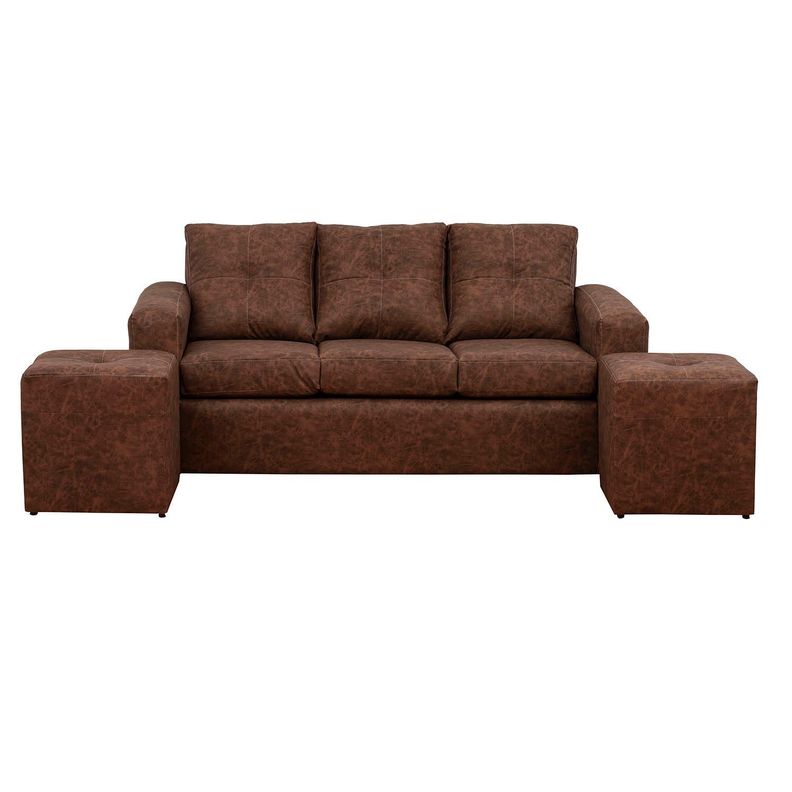 Living Emilia 3 Cuerpos Y 2 Poufs - Cuero Sintetico Auris