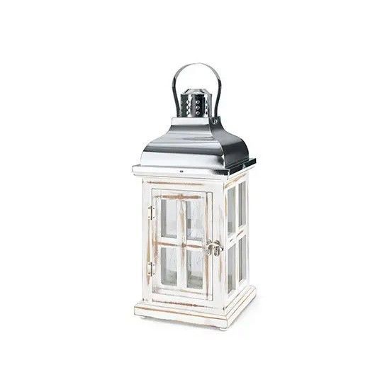 Linterna LED Vintage Madera Blanca-0