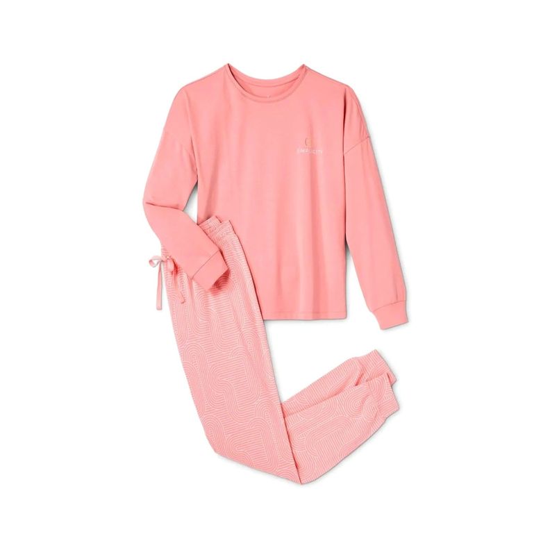 Conjunto De Pijama Algodón Rosa Mujer Tchibo-0
