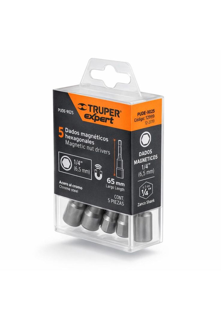 Set De 5 Dados Magne Hexagonales 1/4 Truper Expert Pude-9025 Plata