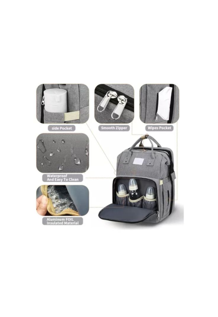Mochila 3 En 1 Pañalera Cuna Y Mudador Portátil Para Bebés-3