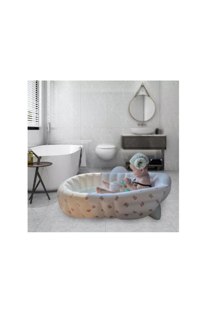 Bañera inflable Piscina bebes antiresbalante Cómoda Portátil (BAÑERAS:OSO)-2
