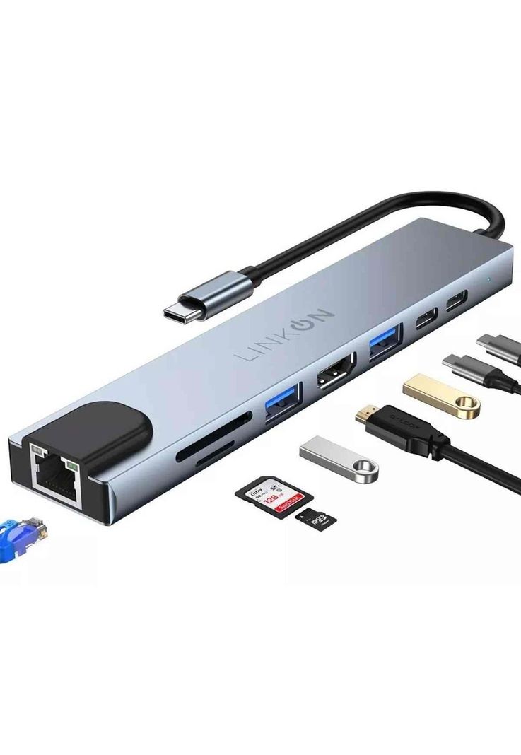 Hub Adaptador Usb Tipo C 8 En 1 Linkon Para Mac Macbook Win-0