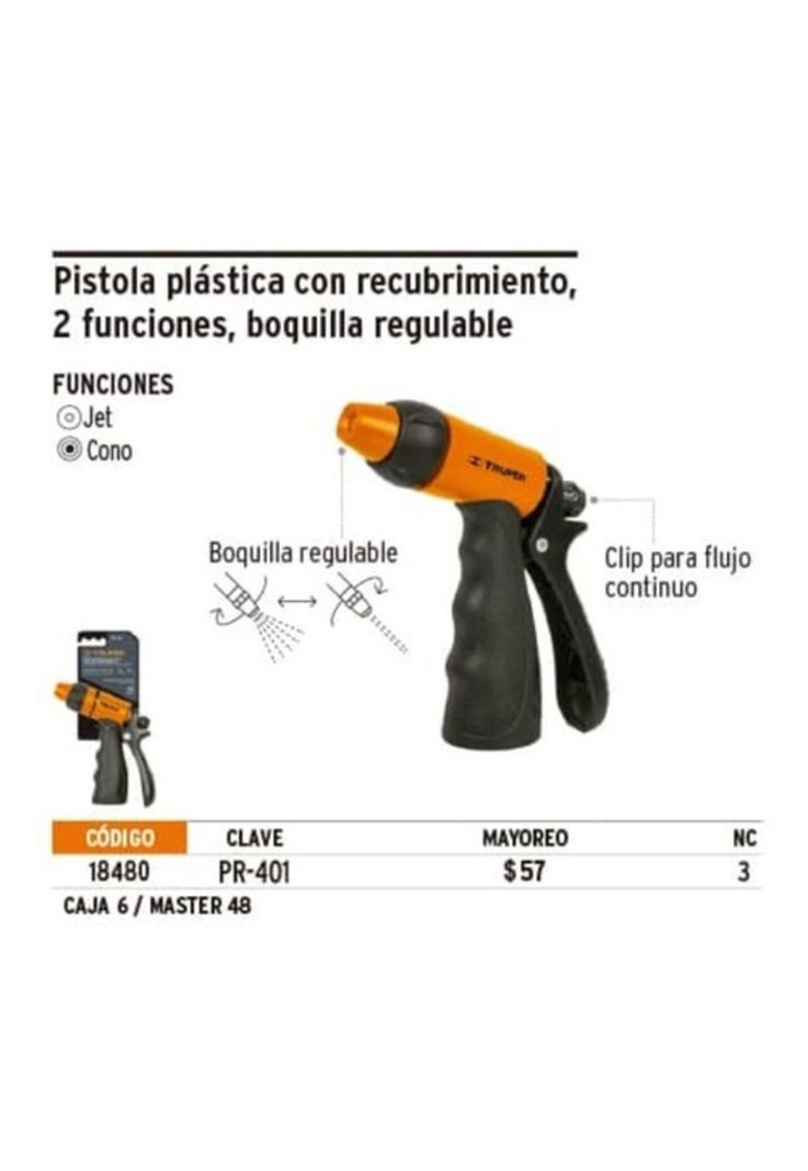 Pistola Para Riego Plástica Reforsada, 2 Funciones Truper-2