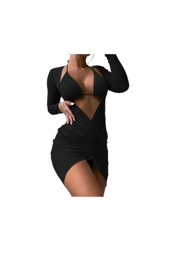Traje Baño 3 Piezas Vestido Pareo Transparente Incluido-0