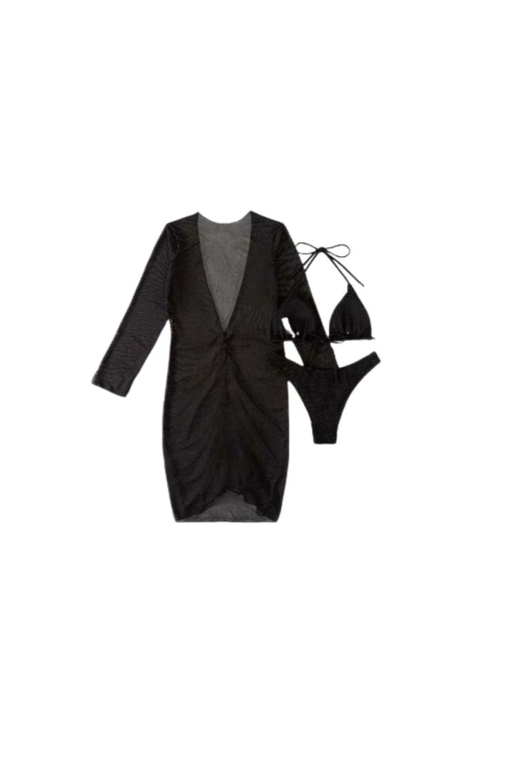 Traje Baño 3 Piezas Vestido Pareo Transparente Incluido-1