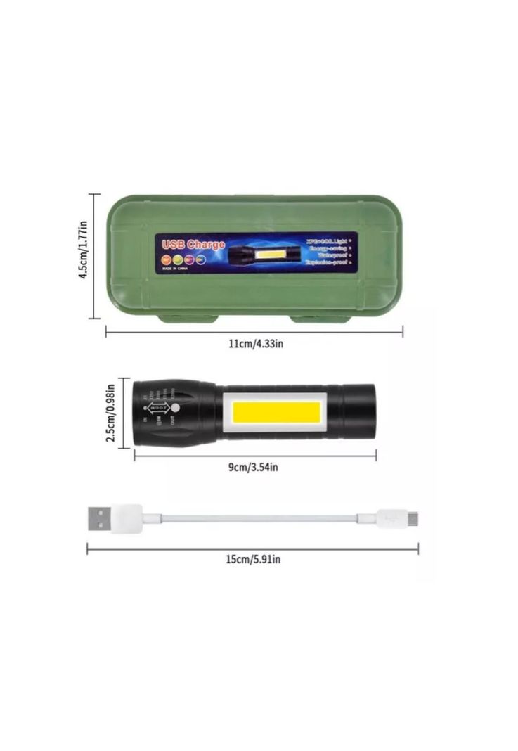Mini Linterna Led De Mano Recargable USB Gancho 525 Con Zoom-4