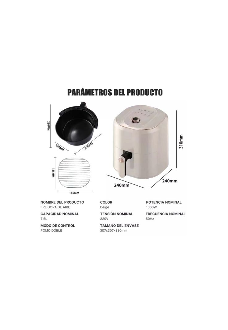 Freidora De Aire Hoso 7,5 Litros 1400w Sartén Antiadherente-4