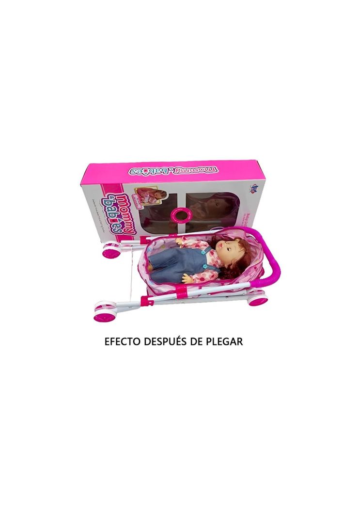 Coche Cuna Metálico De Juguete Con Muñeca Incluida Obsequio Tetero y Poceta-1