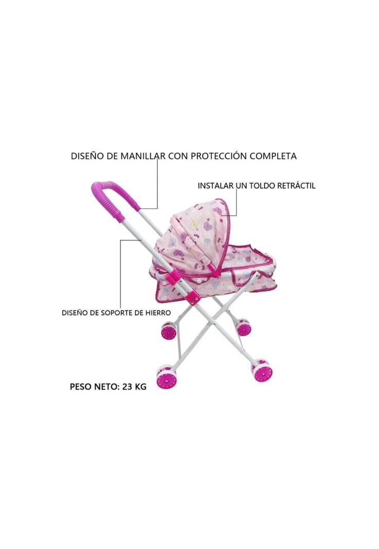 Coche Cuna Metálico De Juguete Con Muñeca Incluida Obsequio Tetero y Poceta-2