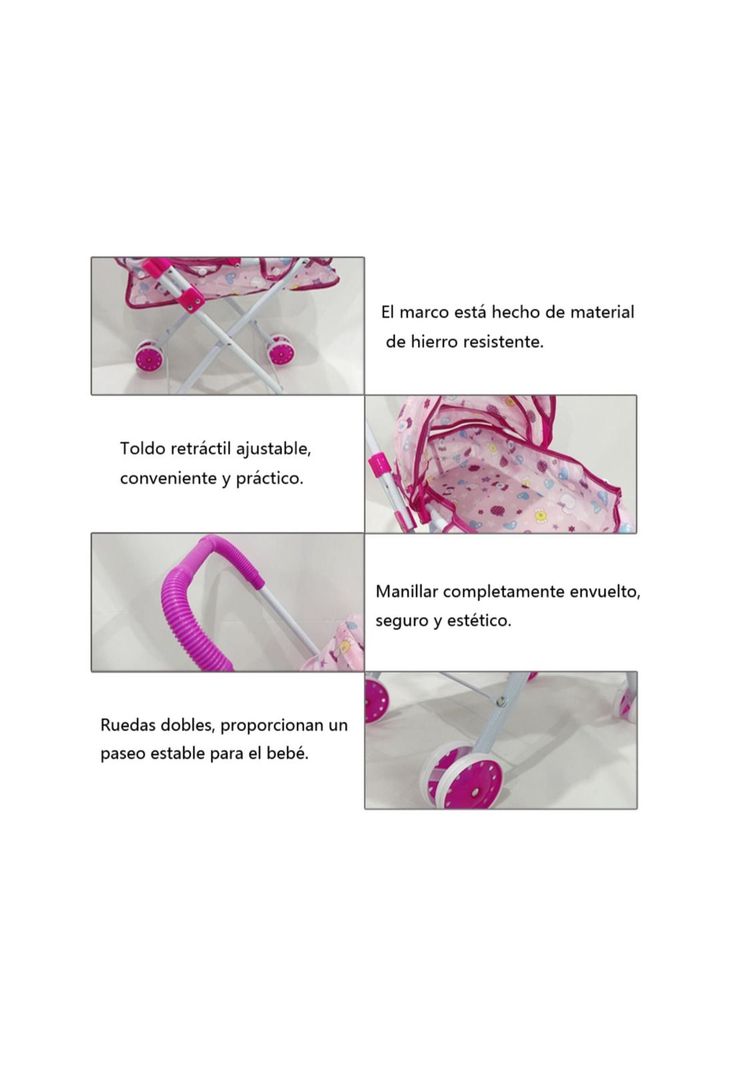 Coche Cuna Metálico De Juguete Con Muñeca Incluida Obsequio Tetero y Poceta-3