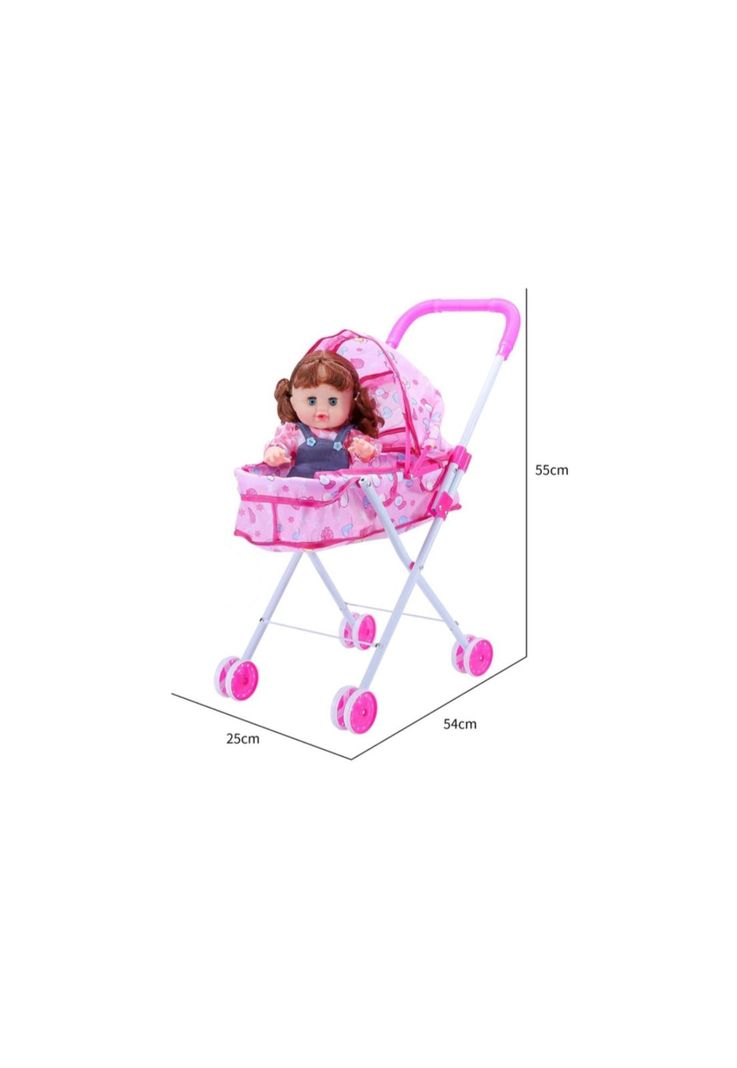Coche Cuna Metálico De Juguete Con Muñeca Incluida Obsequio Tetero y Poceta-4
