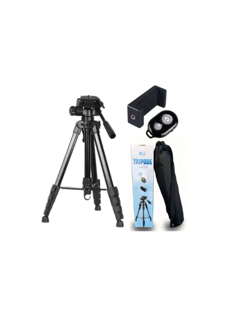 Trípode Celular Cámara  Eternall E170 Portátil Aluminio Bluetooth Negro 170 Cm-0