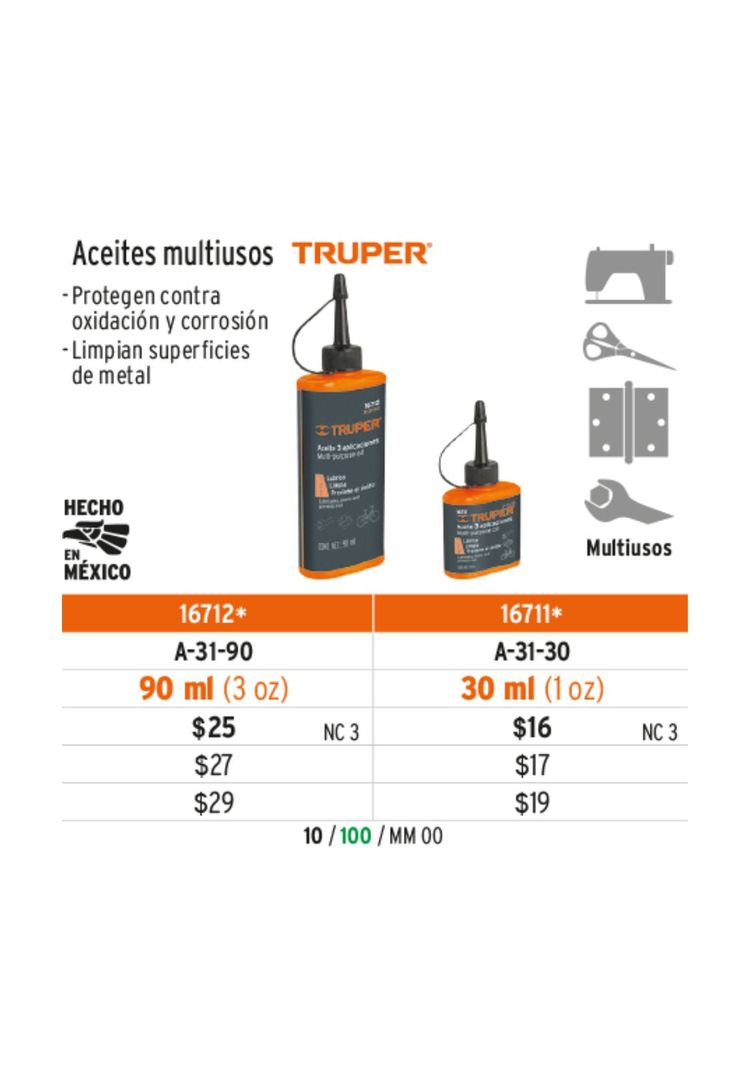 Aceite Sintético Multiuso 90 Ml Truper A-31-90-1