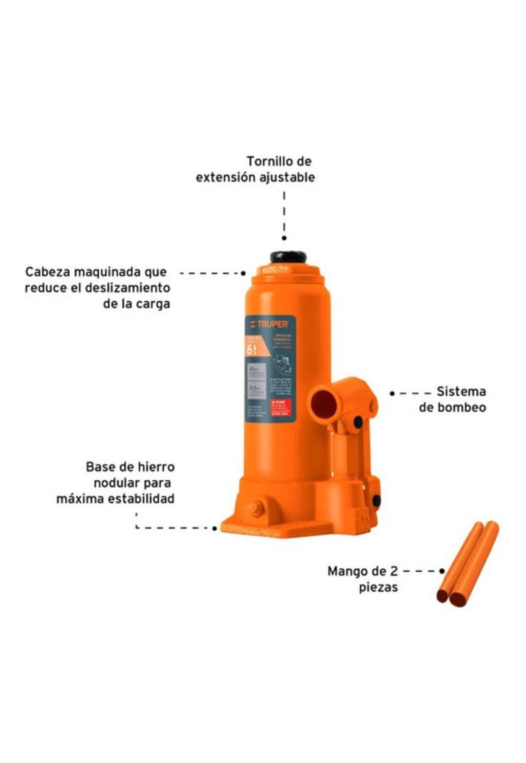 Gata Hidraulica 6 Tn Tipo Botella Truper Gat-6-2