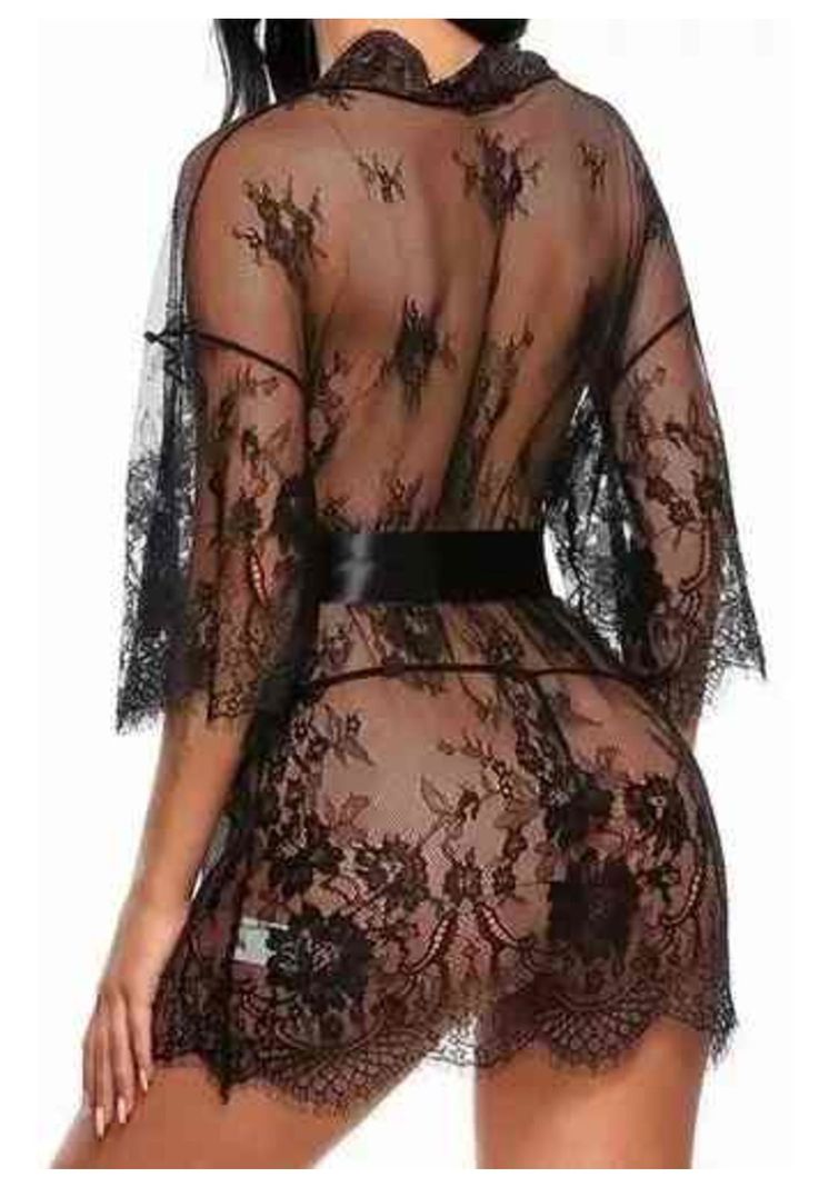 Babydoll Encaje Lencería Bata Sexy Mesh Conjunto Con Tanga-3