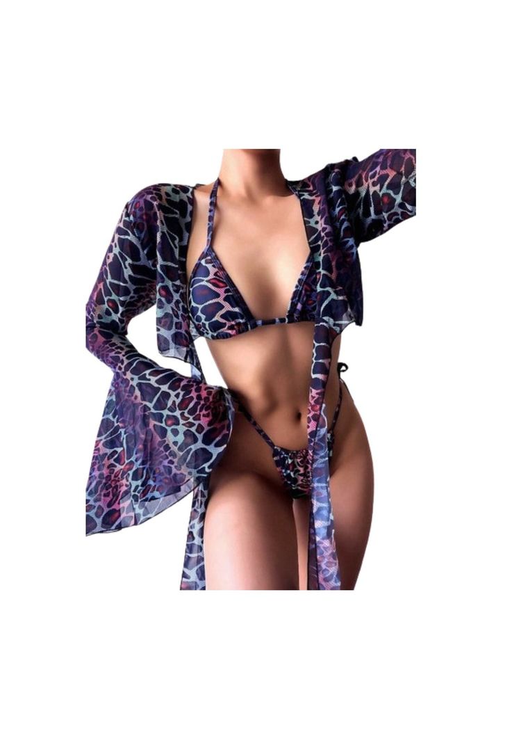 Traje Baño Bikini Corte Alto Leopardo 3 Pzas 2022 Brasileño-0
