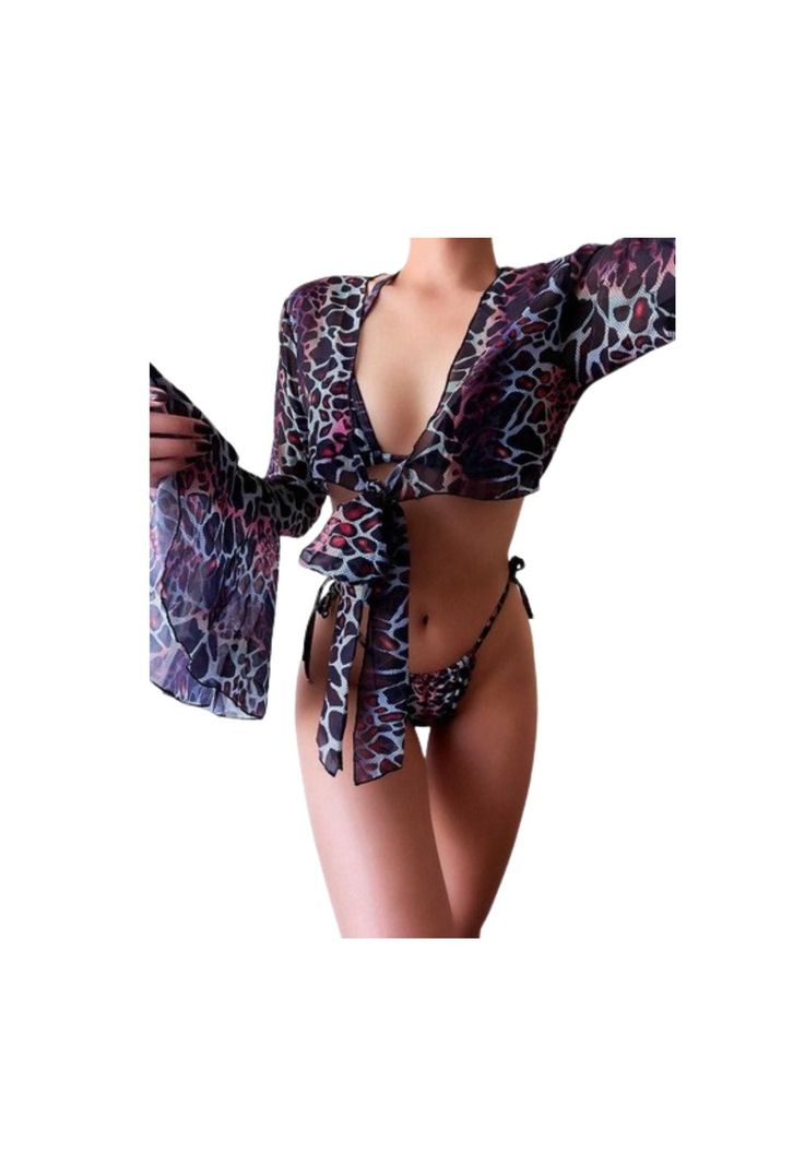 Traje Baño Bikini Corte Alto Leopardo 3 Pzas 2022 Brasileño-3