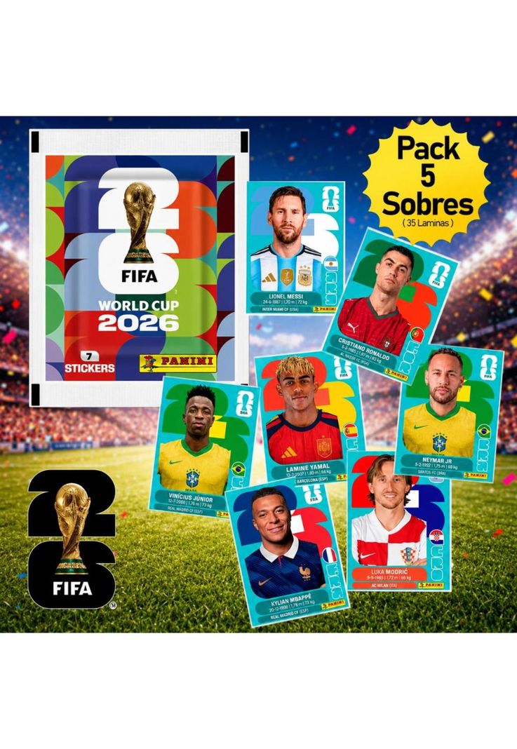 Pack 5 Sobres  MUNDIAL FIFA 2026 Panini Original 35 Laminas