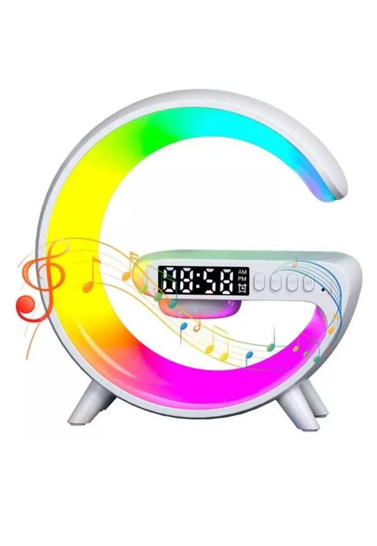 Lampara de Mesa Parlante + reloj + carga Inalambrica + alarma RGB-0