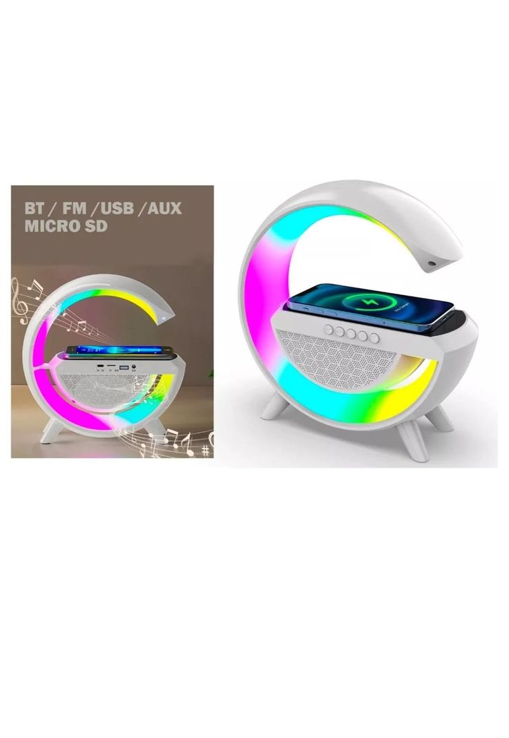 Lampara de Mesa Parlante + reloj + carga Inalambrica + alarma RGB-2