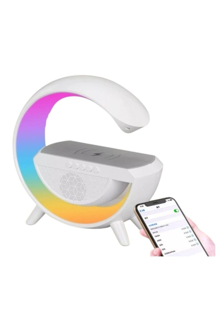 Lampara de Mesa Parlante + reloj + carga Inalambrica + alarma RGB-3