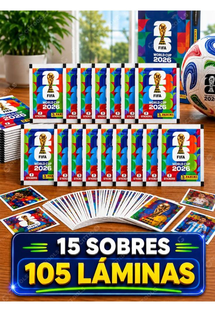 Pack 15 Sobres Panini Mundial 2026 105 Laminas Originales