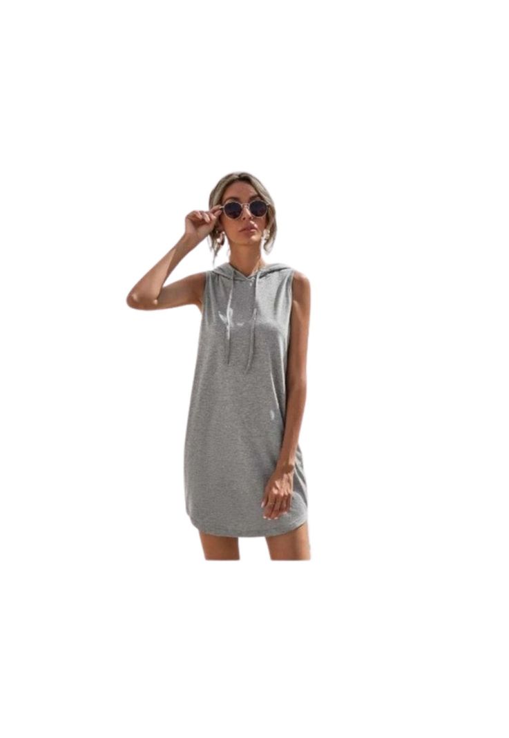 Vestido Deportivo Corto Suelto Sin Manga Con Capucha Verano-1